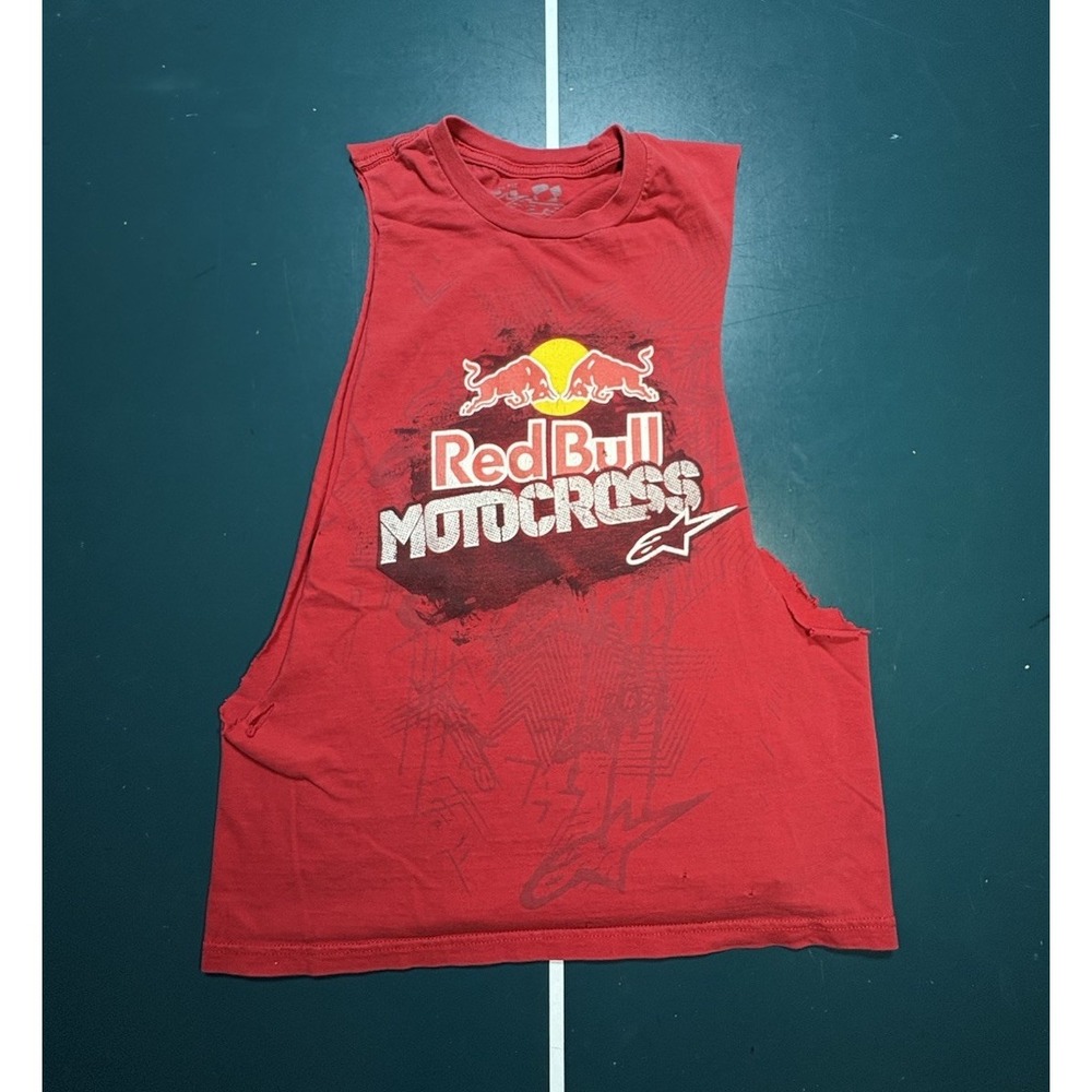 AlpineStars Red Bull‎ Motocross Cut T Shirt Black Men's Small Thrashed Y2K